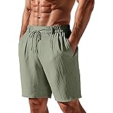 TAFLE Mens Linen Shorts Casual Elastic Waist Drawstring Lightweight Vacation Summer Beach Shorts with Pockets