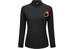 MAGCOMSEN Women's Mock Turtleneck Base Layer Shirt Fleece Thermal Underwear Fall Winter Long Sleeve Running Undershirt