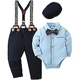 CARETOO Baby Boy Clothes Suit Infant Gentleman Boy Outfits Dress Shirt/Bowtie/Suspender Pants Set 0-18 Months