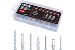 FARRAY Drywall Anchors and Screws Assortment Kit, Plastic Wall Anchors with Galvanized Phillips Round Head Self Tapping Screws, 200pcs