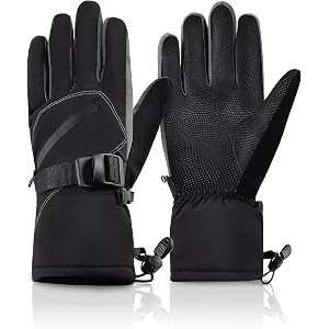 AMZYXH Ski Gloves Winter Snow Insulated Warm Men Women Black, Large