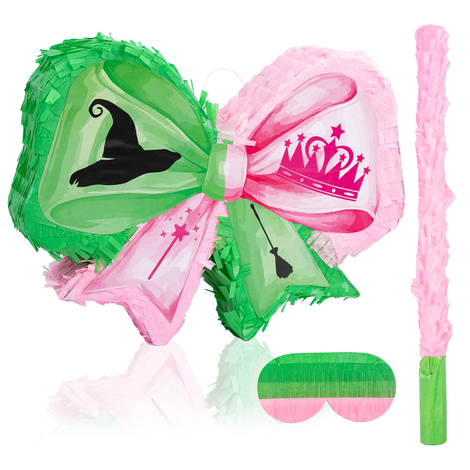 Photo 1 of Witch Party Favors Pink and Green Game Set, Witch Pinata with Stick and Blindfold Witch and Princess Crafts Pink and Green Party Decor for Birthday Baby Shower Game Supplies