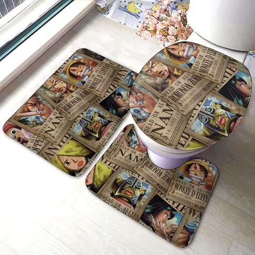 Amazon Co Jp One Piece ワンピース バスルームトイレスリーピースフロアマットドアマットバスルームカーペットトイレフタカバー シャワーカーテン バスマット 足元マット フタカバー 便座用 U型 滑り止め 吸水 速乾 抗菌防臭 蓋カバー トイレ40 60cm ホーム