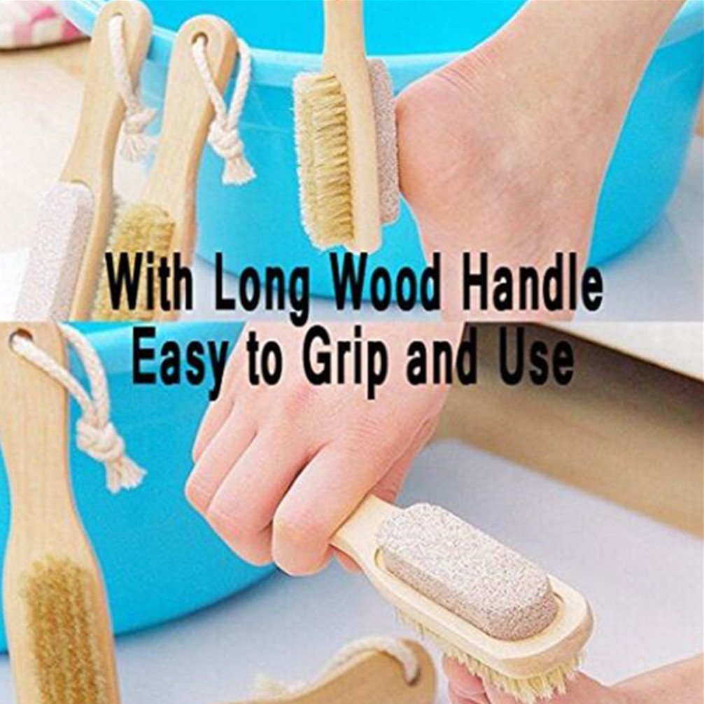 Foot Pumice Stone Brush Bristle Exfoliator Scrubber 2 Pack, Men Women Dead Skin Massage SPA Callus Remover with Wood Handle for Feet, 7\