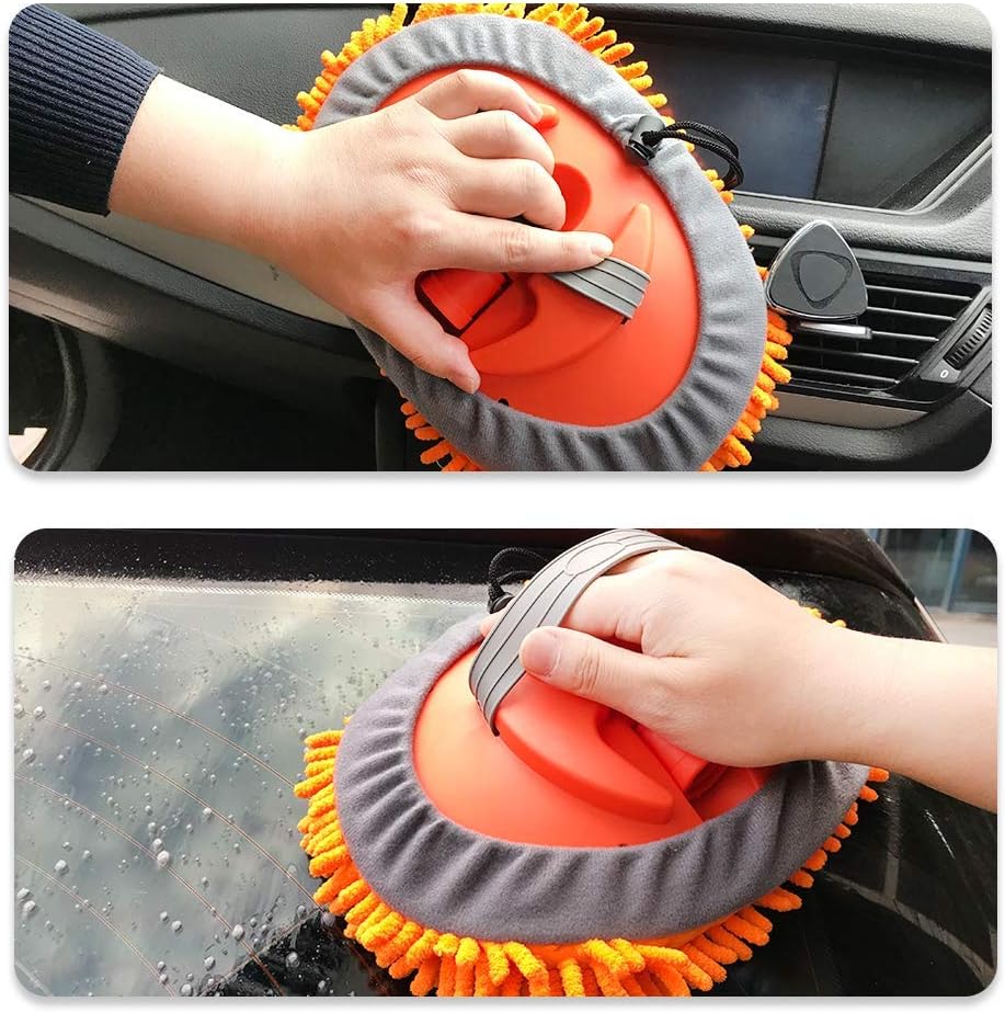 Buyplus Car Wash Brush with Long Handle - Multipurpose Car Cleaning Mop, Window Squeegee and Chenille Microfiber Mitt Set, 46in Adjustable Aluminum Long Handle, Vehicle Wash Brush Kit: Automotive