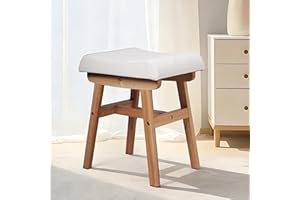 Vanity Stool with Saddle Cushion, 17.7 Inch Solid Wood Makeup Vanity Chair for Living Room, Morden Foot Stool Ottoman for Bed