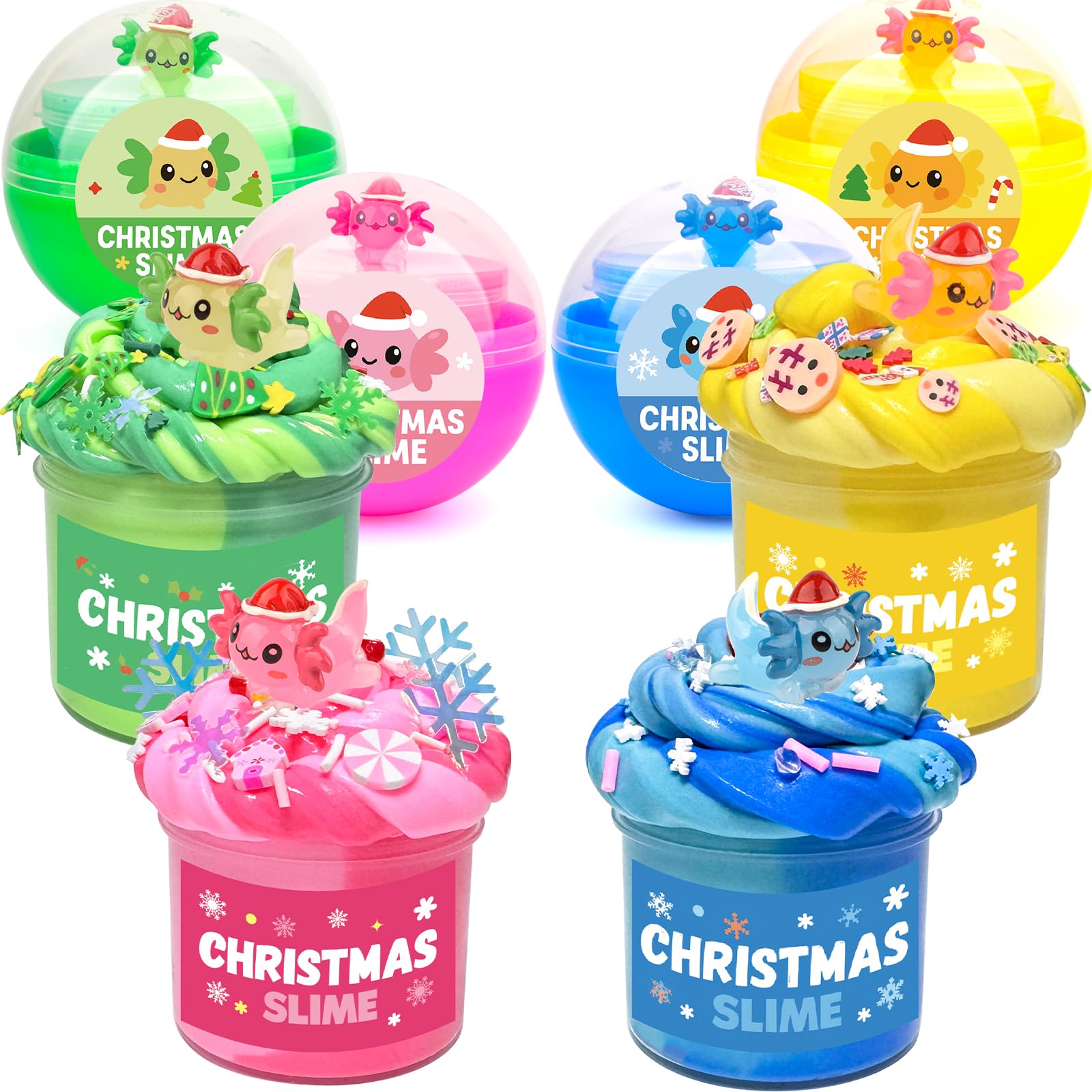Axolotl Christmas Slime Set -4 Butter Slime Christmas Stocking Stuffers, Soft, Stretchy, Scented Slime Party Favors for Girls, Boys, and Kids - Holiday, Birthday, Classroom Gifts