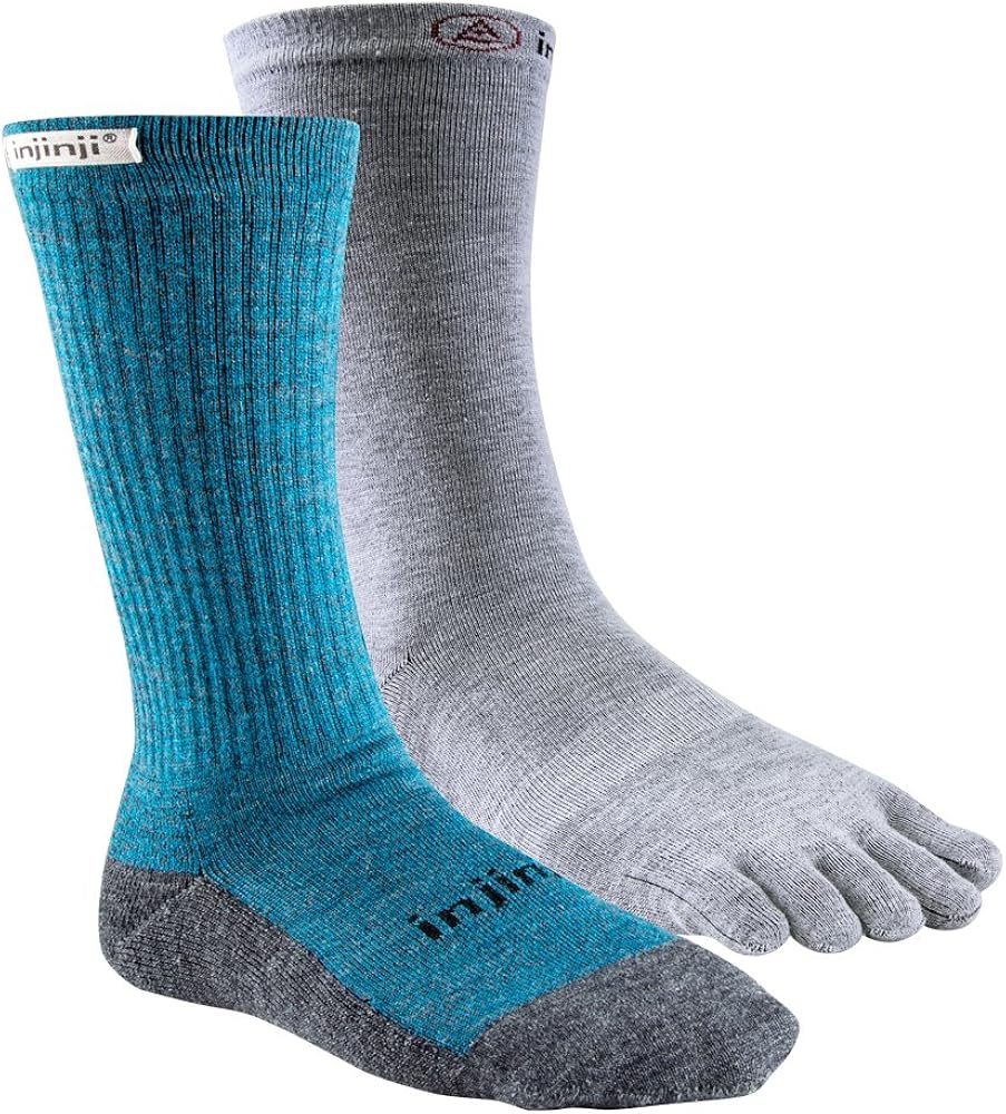 Injinji Womens Hiker & Liner Combo MidWeight Merino NuWool CREW FIT Toe