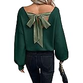 V Neck Sweaters Woman,Off The Shoulder Sweater Top,Fitted Long Sleeve Shirt Women,Tie Back Sweater,Knit Sweater