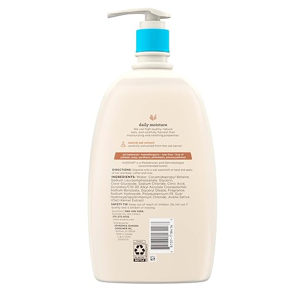AVEENO BABY DAILY MOISTURE GENTLE BATH WASH & SHAMPOO WITH NATURAL OAT EXTRACT, HYPOALLERGENIC, TEAR-FREE & PARABEN-FREE FORMULA FOR SENSITIVE HAIR & SKIN, LIGHTLY SCENTED, 33 FL. OZ