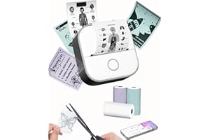 Phomemo T02 Mini Sticker Pinter, AI Smart APP Bluetooth Thermal Printer Inkless Print Pods Mini Printer & 3 Rolls Thermal Sti