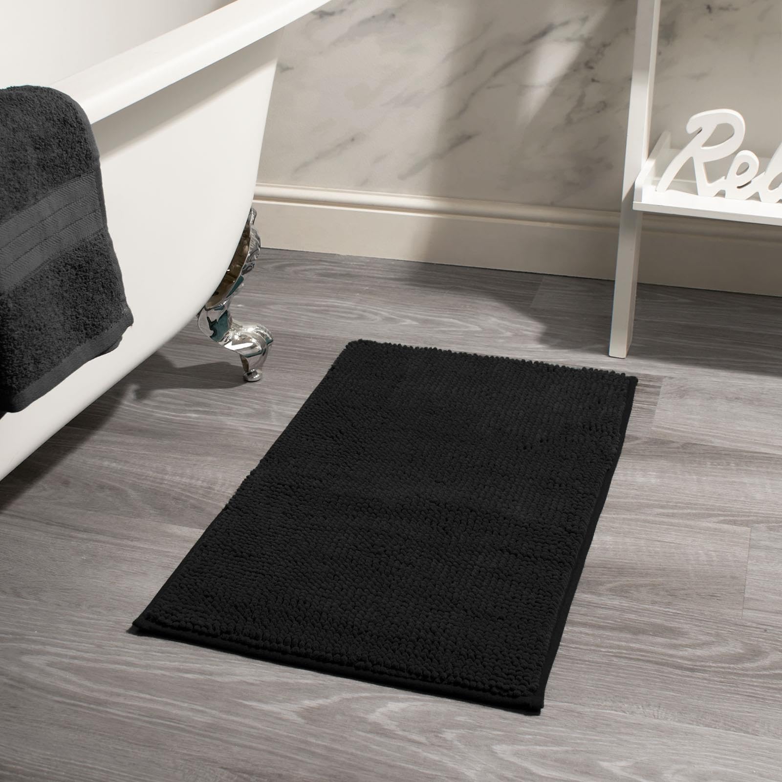 Brentfords Bath Mat Black Noodle, Non Slip Absorbent Bathroom Rug Super Soft Thick Mat Material Large Quick Drying Lightweight Bath Rug for Bathroom Floor
