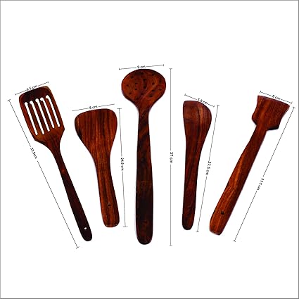 Venus Wooden Spatula for Cooking/Serving/Spatula for Non Stick Cookware/Wooden Ladels/Spoons for Rice,Chapati & Dosa (5 Pcs Set)