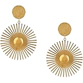 MINACHI Vintage Retro Gold Plated Sunburst Dangle Drop Earrings, Trendy Minimalist Statement Jewelry Gift for Women