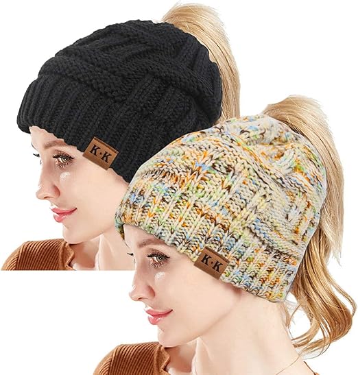 snow hat with ponytail hole