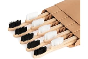 NUDUKO Bamboo Toothbrushes Biodegradable Toothbrush 10 Pack - Eco-Friendly, Natural Wooden Tooth Brush, BPA Free Travel Size Organic Soft Bristle Toothbrush, Soft Toothbrushes for Adults