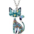 BONSNY Statement Enamel Alloy Chain Cat Necklaces Pendant Original Design For Women
