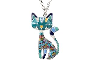 Bonsny Statement Enamel Alloy Chain Cat Necklaces Pendant Original Design For Women Girls