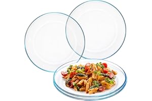 4 Pack 10 Inches Glass Pie Pans, Deep Pie Pans Set, Baking Dishes for Serving and Baking, Wave Edge for Apple Snacks Salads D