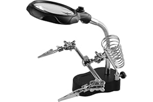 Vludiss Helping Hands Magnifying Glass Soldering Station, LED Lighted 3.5X 12X Magnifier with Auxiliary Clips Alligator Clamp for Miniatures Projects,Model Making, Soldering