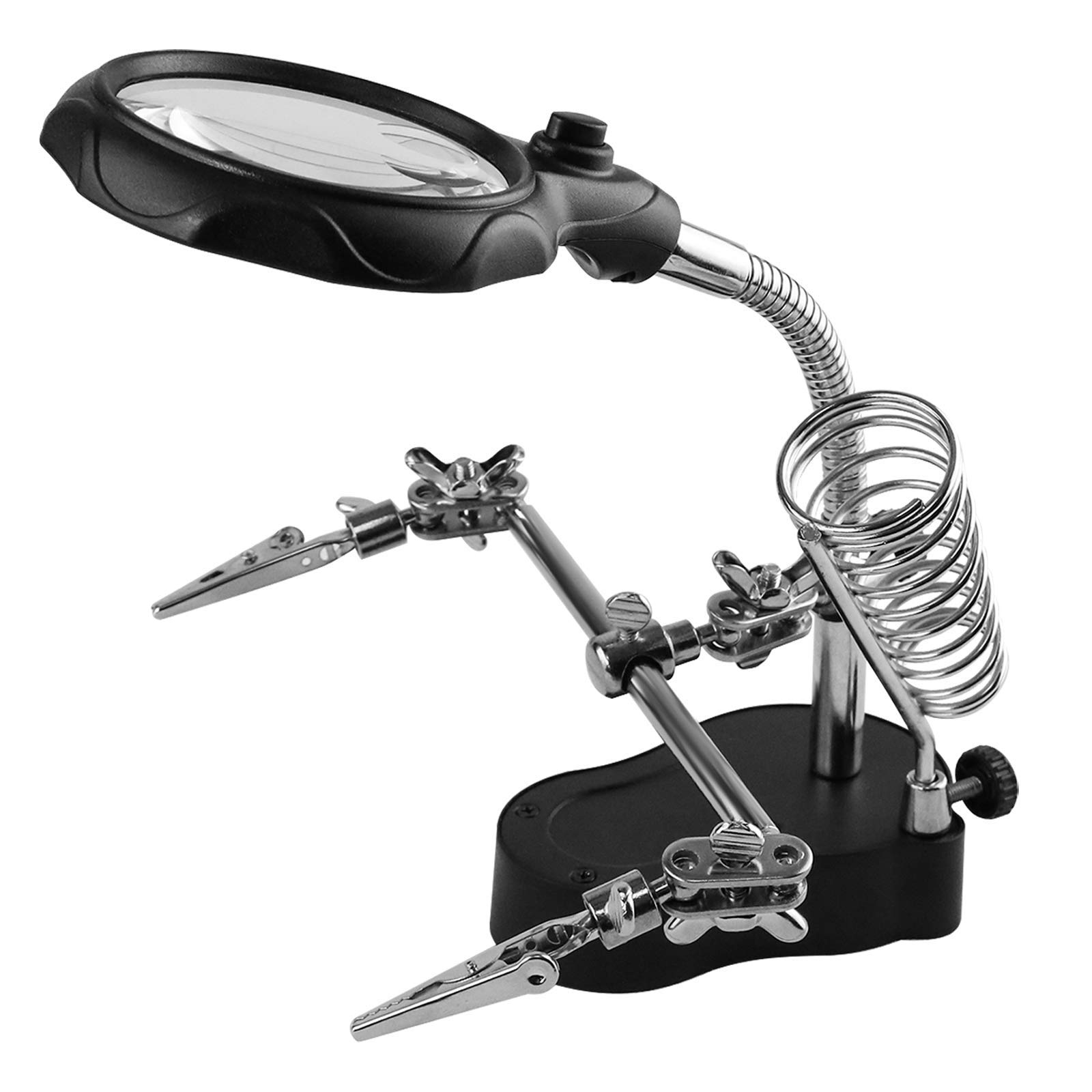 Photo 1 of Vludiss Helping Hands Magnifying Glass Soldering Station, LED Lighted 3.5X 12X Magnifier with Auxiliary Clips Alligator Clamp for Miniatures Projects,Model Making, Soldering