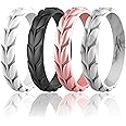 Zollen Olive Leaves Silicone Wedding Rings for Women, Rubber Wedding Bands Stackable Ring, Hypoallergenic Silicone