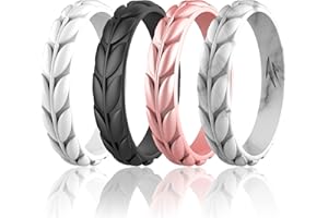 Zollen Olive Leaves Silicone Wedding Rings for Women, Rubber Wedding Bands Stackable Ring, Hypoallergenic Silicone