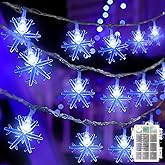 DomeStar 2 Packs Snowflake String Lights, 50Ft 100LED Christmas Fairy Lights Battery Operated Waterproof for Xmas Tree Winter Party Garden House Indoor Outdoor Decor (Blue)