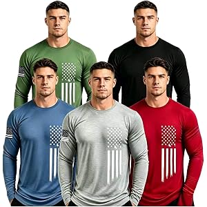 5 Pack Men's Long Sleeve Dry Fit Compression Shirts Athletic Base Layer Tops Running Gym Sports Undershirts Rash Guard