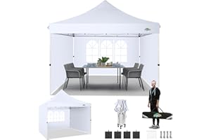 COBIZI 10x10 Gazebo Pop Up Canopy Tent, Commercial Outdoor Gazebo with 3 Sidewalls, Waterproof and UV Protection 50+ Event Shelter for Camping, Family Parties & Patio with 4 Sandbags,White