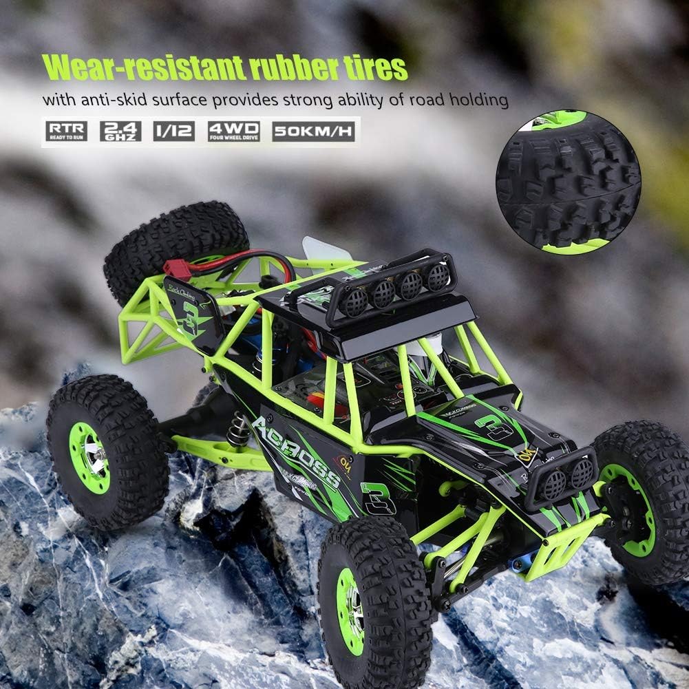 Rosvola RC Model Car, 12428 Upgrade Version 4WD 2.4GHz 1/12 Scale Electric RC Crawler Car US 100-240V Gift for Kids