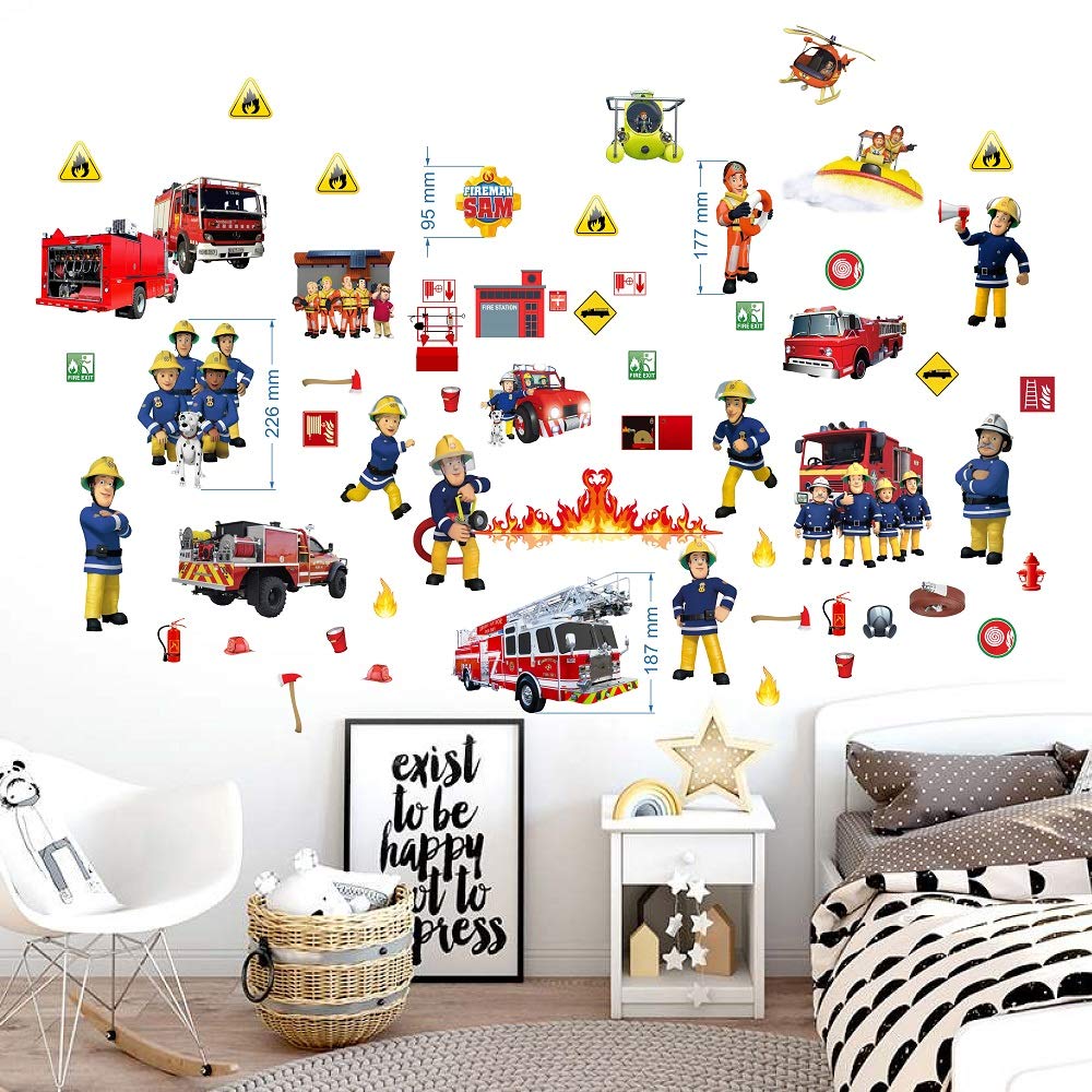 BOARA Wall Sticker Fireman Sam, Wall Decal, Murals for Boys Bedroom, 2 Sheets, Pattern 750mmX 350mm