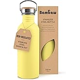 Bambaw 750ml Stainless Steel Sports Bottle, Yellow Sports Bottle, Non-Insulated Water Bottle, Reusable, Hiking 750ml - Imperial Yellow