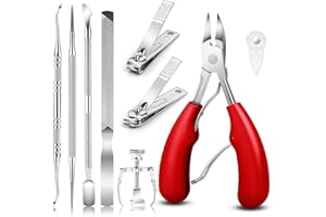 JTIEO 9PACK Toenail Clippers Ingrown Toenail Tool Ingrown Toenail Treatment Ingrown Toenail Removal Kit Professional Tool Set for Ingrown & Thick Nail Stainless Steel Ingrown Toenail Tool Kit Red