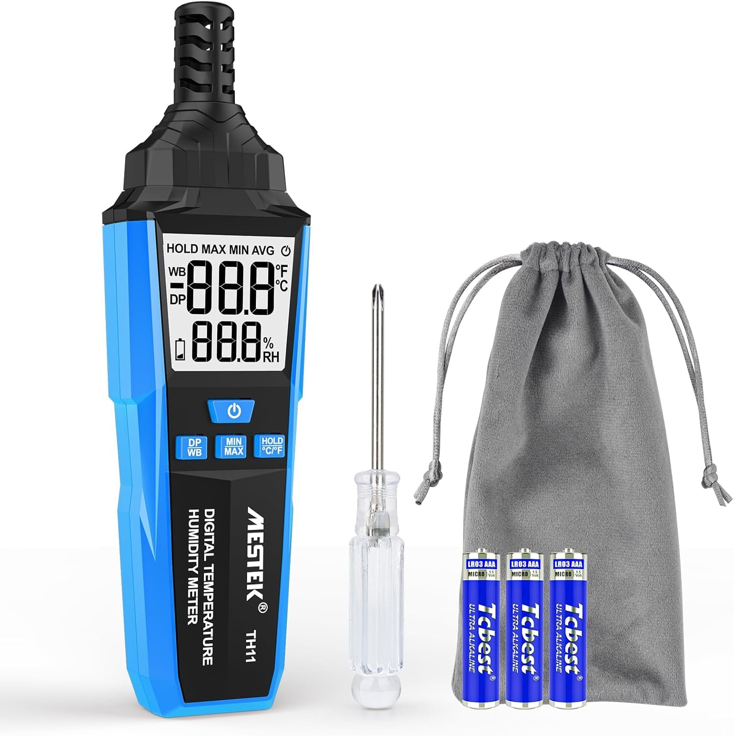 Digital Hygrometer Thermometer MESTEK, Thermo-Hygrometer Indoor/Outdoor, Temperature Room Thermometer Ambient Humidity Monitor, with Backlight LCD for Greenhouse Bedroom Home Office