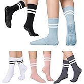 Neomuch 5 Pairs Pilates Socks with Grips for Women - Grip Yoga Socks for Women Non Slip Grippy Sock for Pure Barre, Dance, Barefoot, Workout, Hospital Sticky Slipper Socks-Pink/White/Black/Gray/Blue