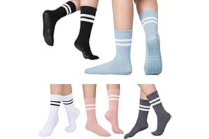 5 Pairs Non Slip Pilates Grip Socks for Women with Grippers