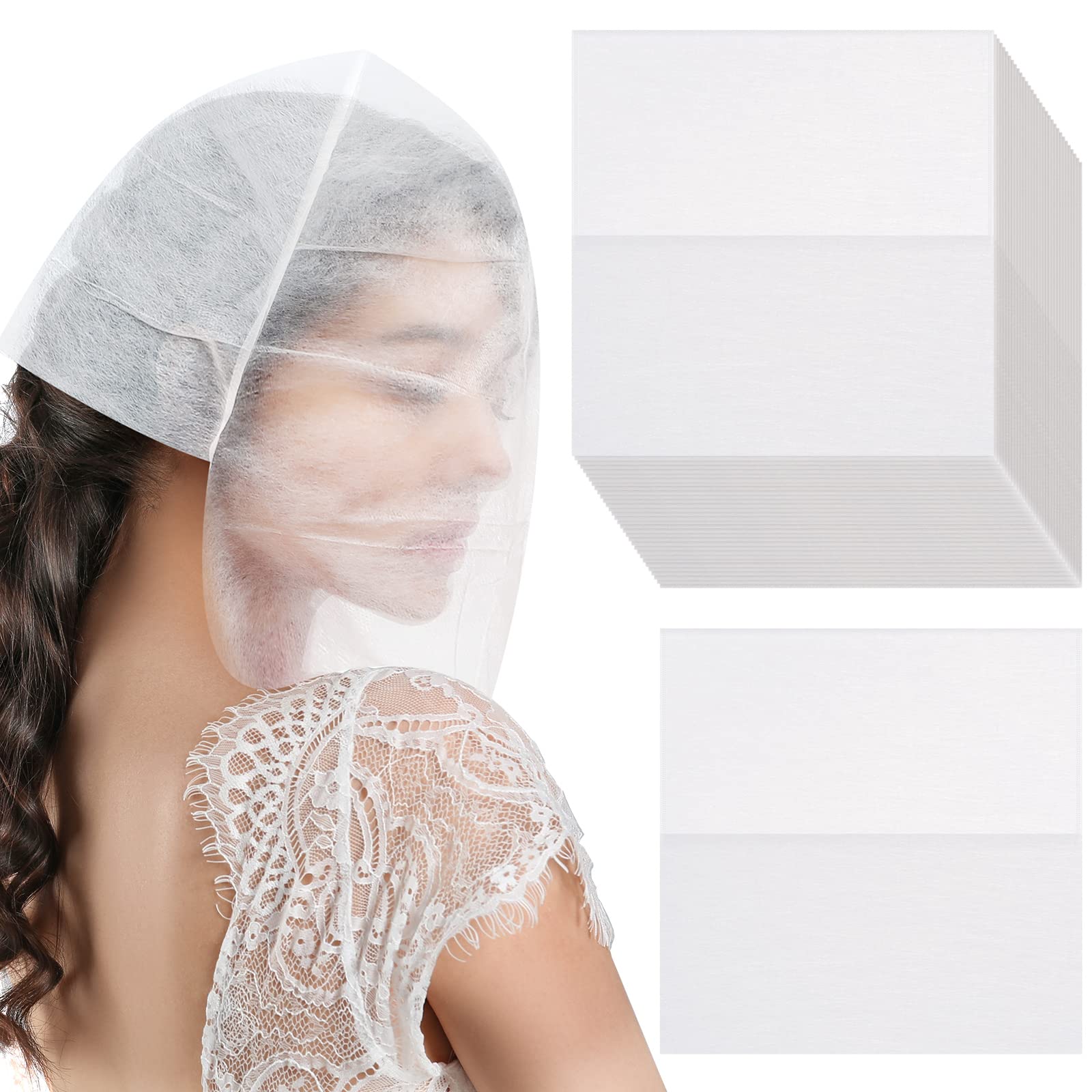 Photo 1 of Tegeme 150 Pieces Face Makeup Protector Hood Disposable Cosmetic Mask Beauty Makeup and Clothing Dress Protector Face Mask for Women