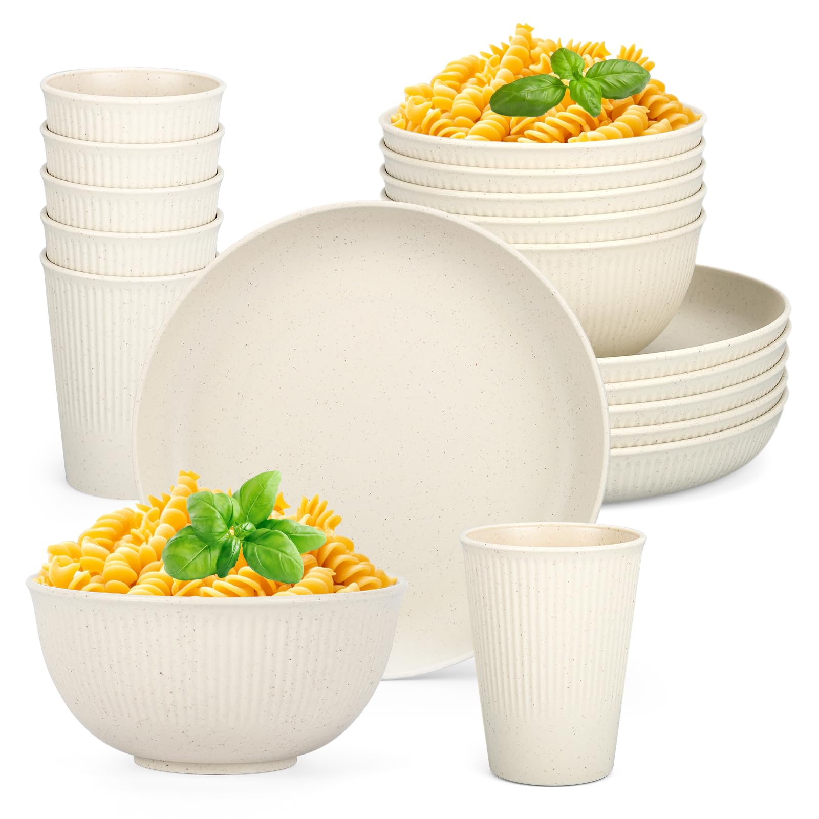 Photo 1 of 18PCS Wheat Straw Dinnerware Sets Unbreakable Reusable Dinnerware Set for 6, Microwave Dishwasher Safe Dinnerware for Outdoor Camping Dishes