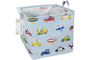 FANKANG Square Nursery Hamper Storage Bins Canvas Laundry Basket Foldable with Waterproof PE Coating Storage Baskets Gift Baskets for Children, Office, Bedroom, Clothes（Square-Car ）