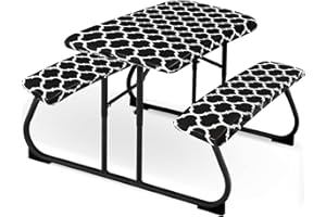 Moukeren 3 Pieces Picnic Table Cover for Kids with Bench Covers Fitted Tablecloth for Outdoors Vinyl Waterproof Cloth for Camping Home Goods Indoor Outdoor Patio BBQ(Black)