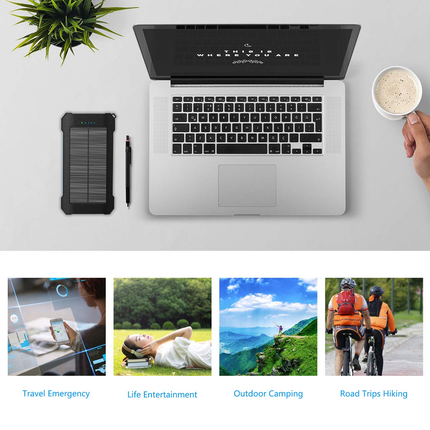 Solar Power Bank Charger 22000 mAh, Solar Powered Phone Charger Portable, Solar Panel Battery Charger with Type-C, Dual USB, LED Flashlight, IPx7 Waterproof, Dustproof and Shockproof, for Mobile Phone, iPhone, iPad, Samsung Galaxy, Cellphon