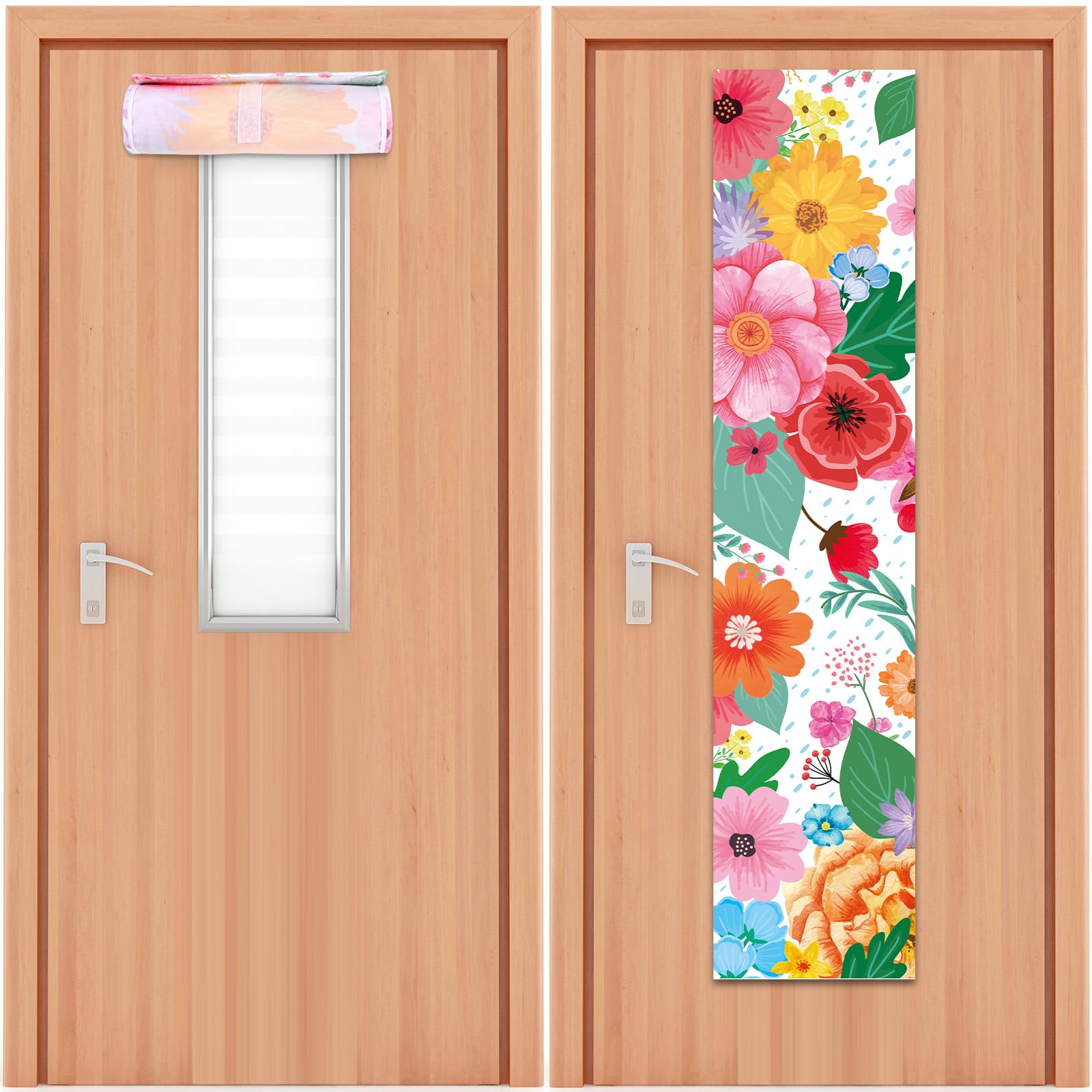 Photo 1 of 2 PCS Wildflowers Classroom Door Window Cover Flowers Door Curtain Classroom Decor Blackout Lockdown Shades Glass Window Covering Darkening Blackout Roller Shades Room Back to School Supplies