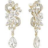 BriLove Women's Bohemian Boho Crystal Flower Wedding Bridal Chandelier Teardrop Bling Clip-On Dangle Earrings