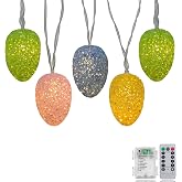 Wxuean Easter Egg String Lights Battery Powered 6.8Ft Easter Lights String 10 LED Egg Shaped Light with Timer, Outdoor Pastel Light for Indoor Home Party Spring Themed Bedroom Fireplace Decor