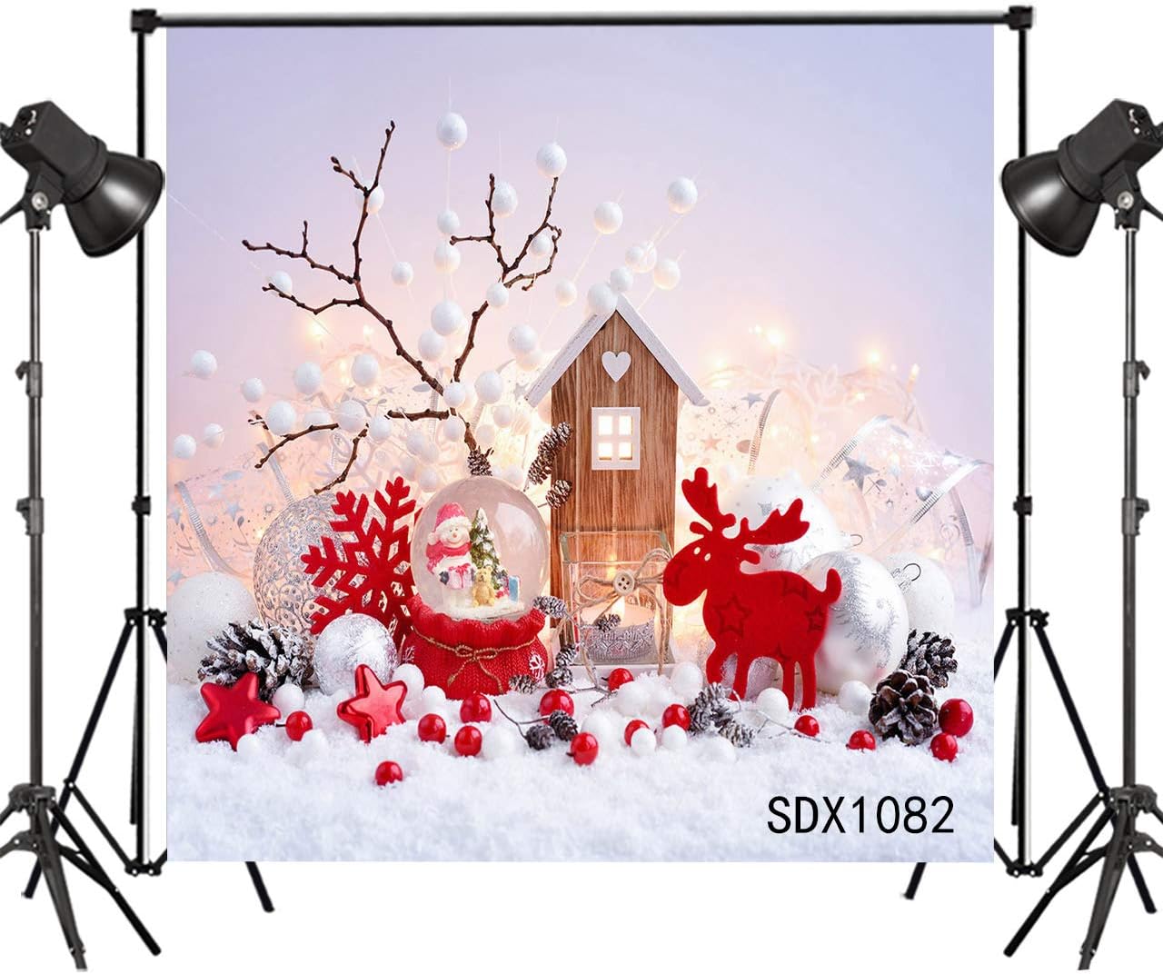 LB 10x10ft Christmas Balls Photo Backdrop Snow Cute Decorations