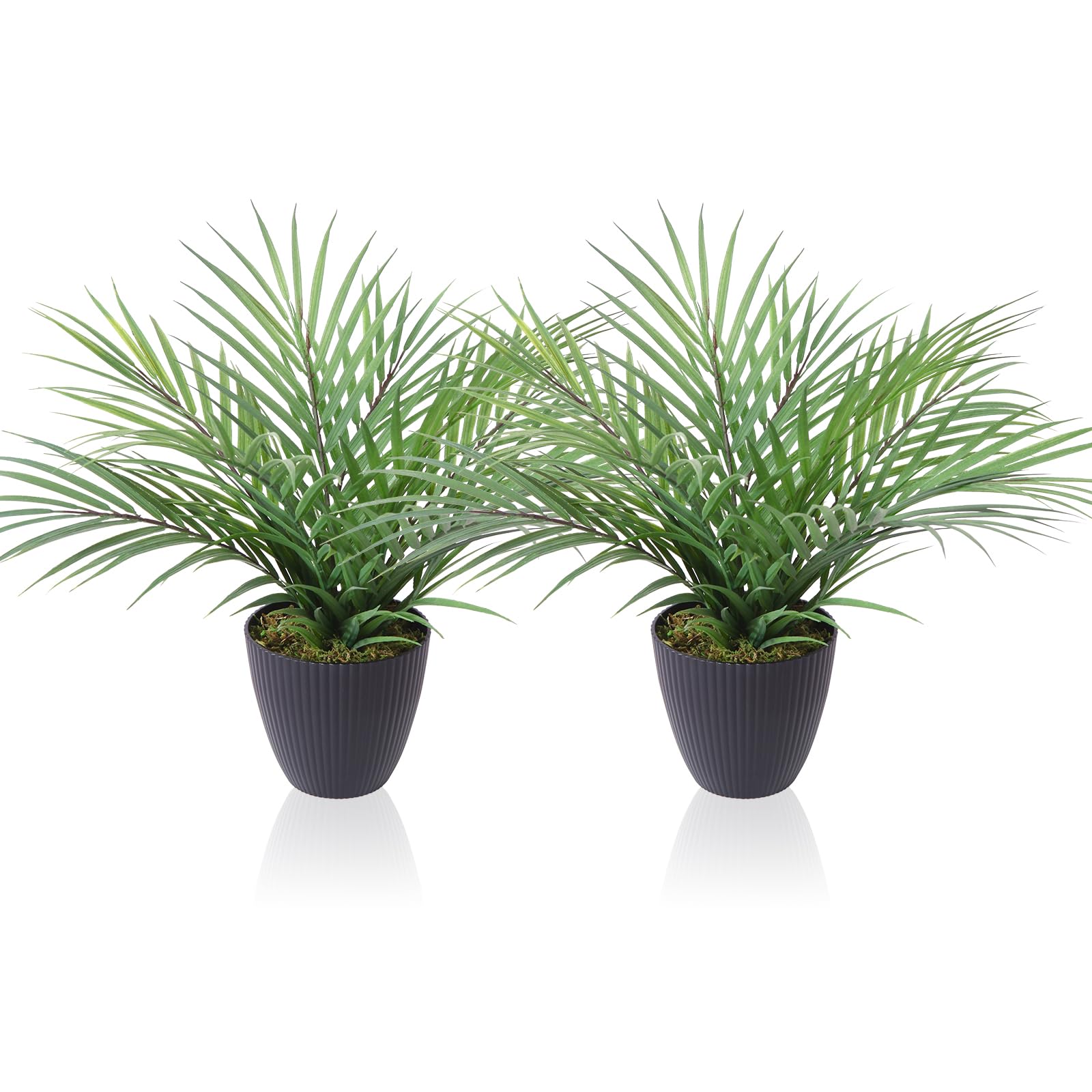 CROSOFMI Artificial Plants Areca Palm 35cm Fake Tropical Tree Faux Plants for Indoors and Outdoors Artificial Foliage and Plastic Pot for Party Office Home House Decorations (2 PACK)
