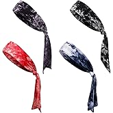 Jutom 4 Pieces Tie Headbands for Men Women Sports Bandana Hair Band Camo Headbands Elastic Sweat Wicking Karate Adjustable Non Slip Hairband for Yoga Workout Running
