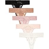 Jessica Simpson Women's Thong Underwear - 5 Pack Microfiber Stretch Lace Panties Soft & Sexy Lingerie for Women
