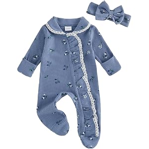 Newborn Baby Girl Footies Cherry/Floral Zip up Footed Romper Headband | Cherry/Floral print, Zipper closure, Easy diaper chan